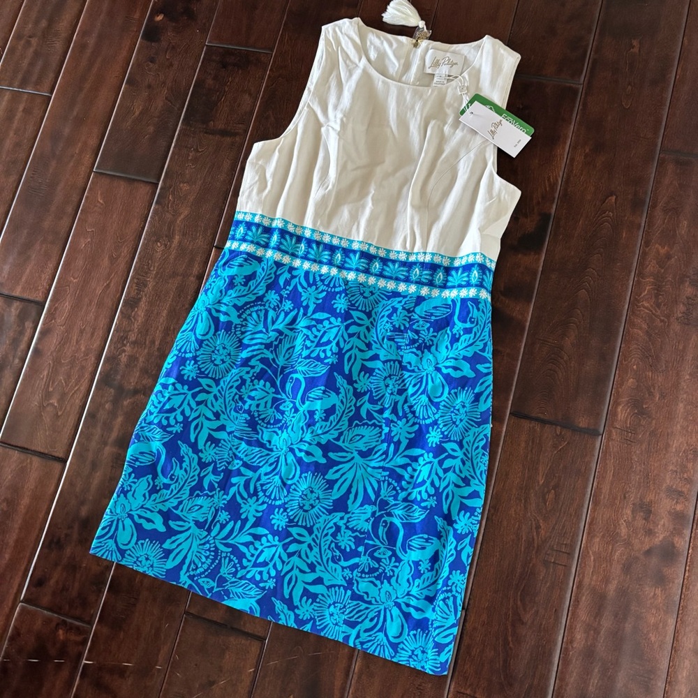 NEW Lilly Pulitzer White & Blue Floral Shift Dress - Picture 4 of 6